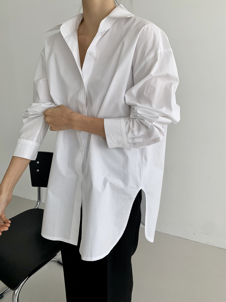오버핏 바스락 코튼 플리츠 여성 셔츠 롱 남방 빅사이즈 하늘색 블루 화이트 이미지 6