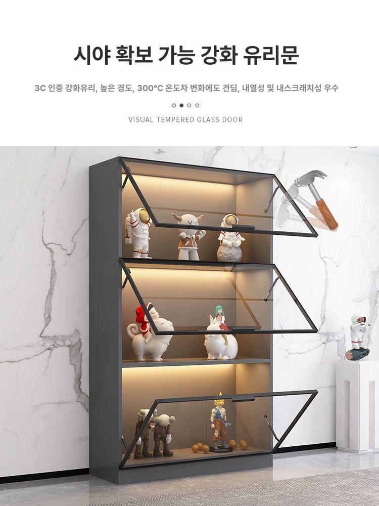 피규어 장식장 강화유리 수납장 거실장 베이직 소품 100x40x200 상하 전면문 3층 - 상세 이미지 5
