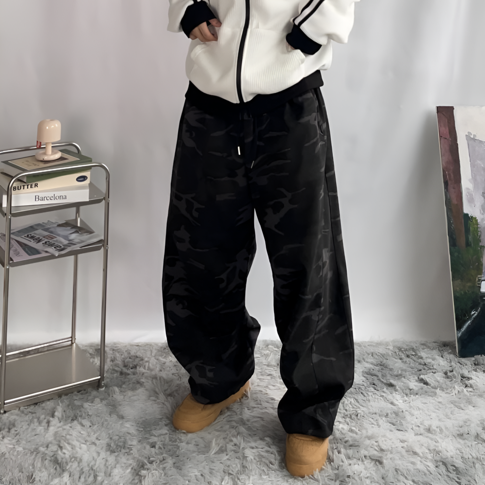 카모바지 블랙 카모 팬츠 와이드 조거팬츠 밀리터리바지 스트릿 - 상품 이미지