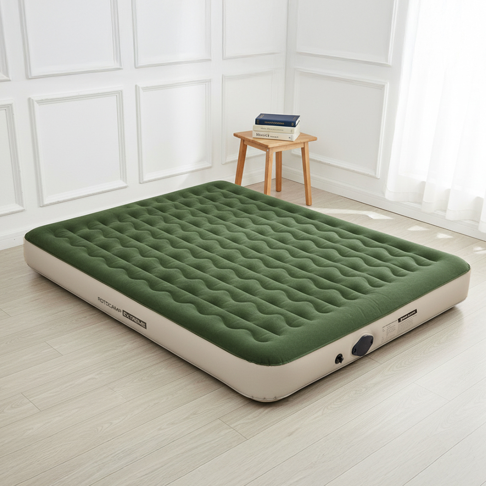 로티캠프 에어 매트 자충 캠핑 침대 매트리스 텐트 휴대용 퀸, 카키