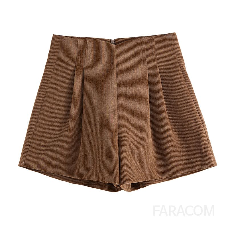 가을 겨울 여성 코듀로이 와이드 반바지 레트로 스타일 부드러운 착용감 데일리 기모셋업 활용 캐주얼 바지 다재다능한 외출용 패션 아이템 - 상세 이미지 4