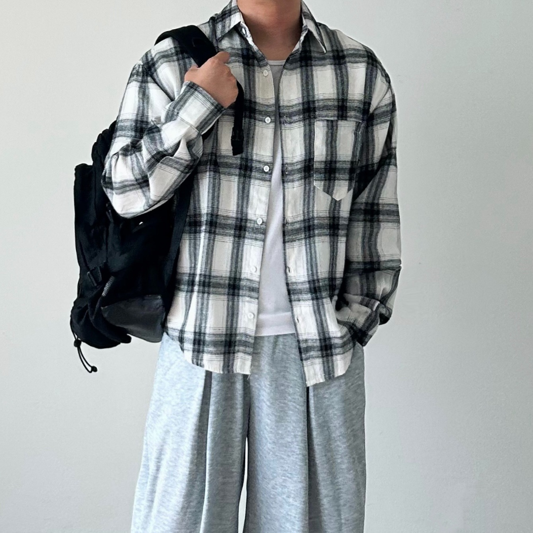 남자오버핏남방 남자체크남방 - 상품 이미지