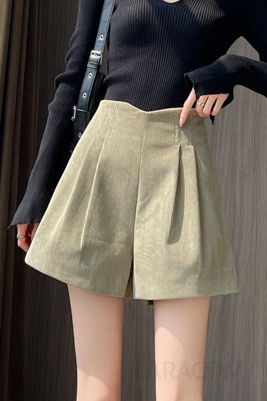 가을 겨울 여성 코듀로이 와이드 반바지 레트로 스타일 부드러운 착용감 데일리 기모셋업 활용 캐주얼 바지 다재다능한 외출용 패션 아이템 - 상세 이미지 5