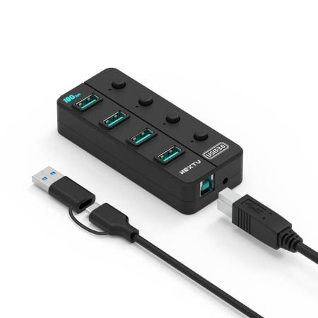 USB-A타입의 인터페이스 개별전원스위치 USB3.2 4포트 개별스위치 USB허브 10G 유전원 NEXT-814U3-10G
