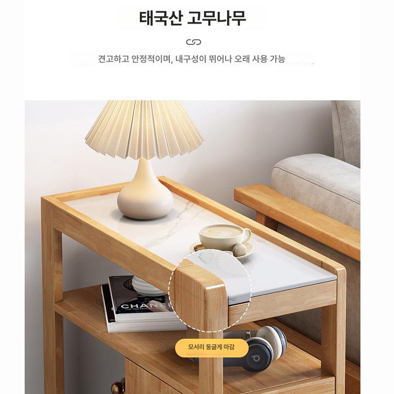 이동식 사이드테이블 쇼파 선반 우드 옆 소품 트레이 수납장 캐비닛 내추럴 30Lx70Wx62Hcm - 상세 이미지 5