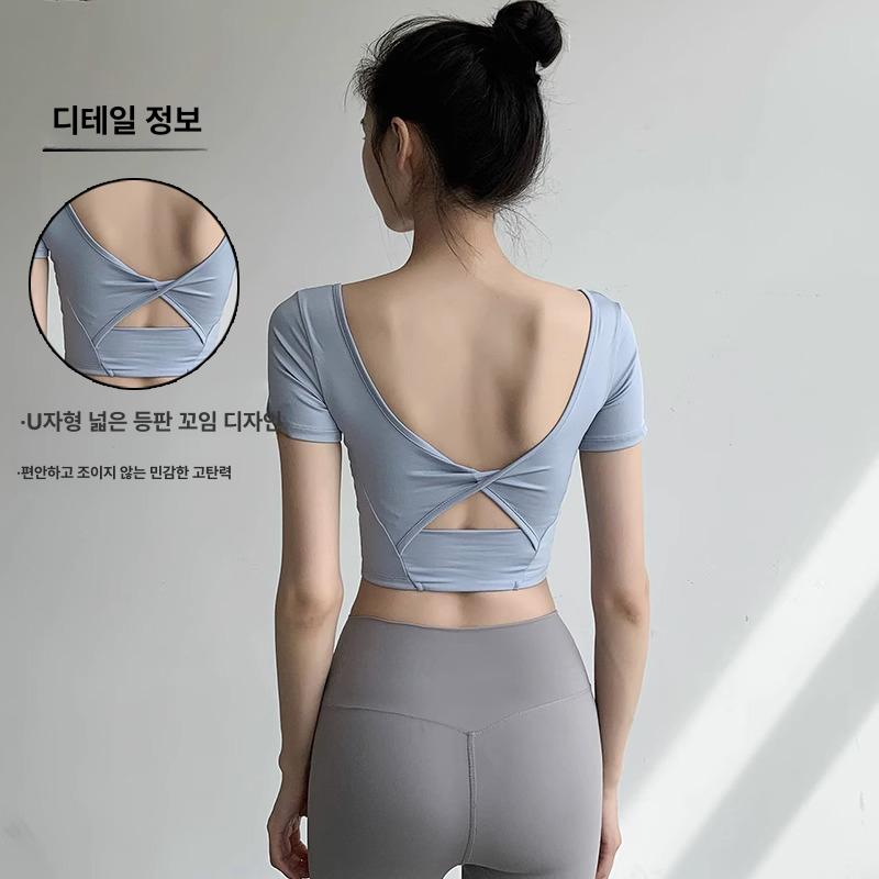반팔 운동복 상의 여성헬스복 기능성 여자 요가 필라테스 피트니스 티셔츠 의류 스포츠블랙 S - 상세 이미지 4
