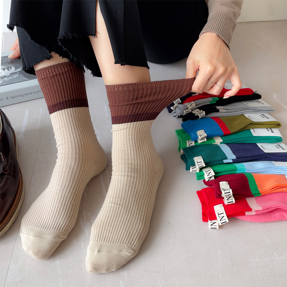 마리안 양말 세인트 배색 골지 중목 여성 학생 양말 10color - 상세 이미지 5