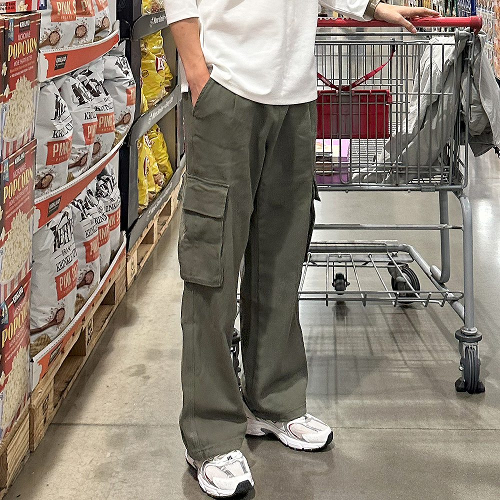 남자 바지 공용 커플 카고 바지 밴딩 팬츠 남자와이드팬츠 - 상품 이미지