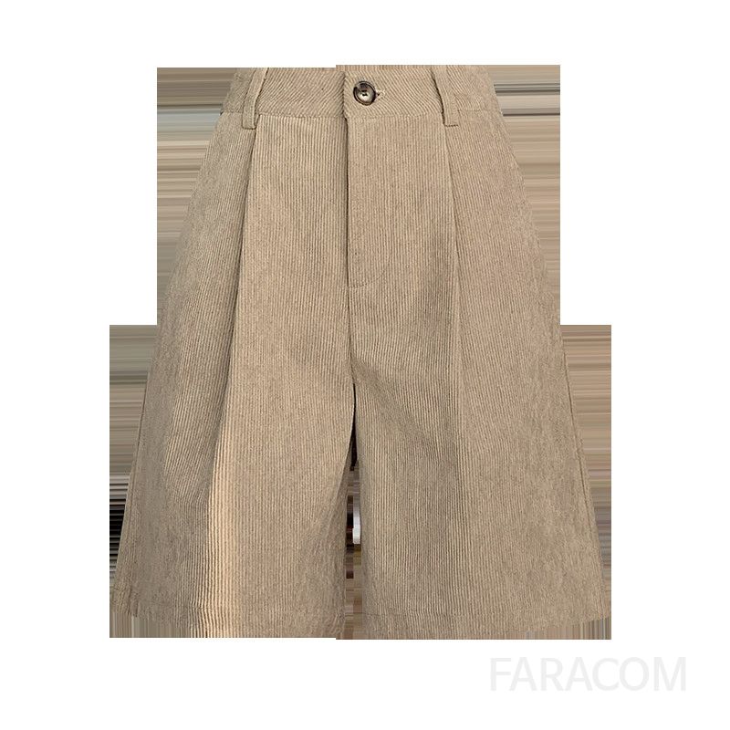 여성 겨울 코듀로이 하이웨이스트 와이드 팬츠 미디 길이 캐주얼 스타일 편안한 착용감 데일리룩 따뜻한 무드 부츠와 매치하기 좋은 반바지 - 상세 이미지 5