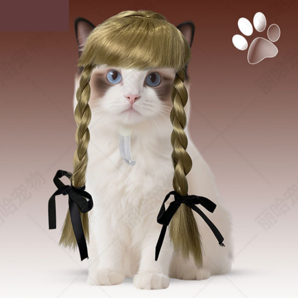 위드레오 강아지 고양이 할로윈 가발 크리스마스 코스튬 앞머리 있는 땋은 머리 - 상세 이미지 2