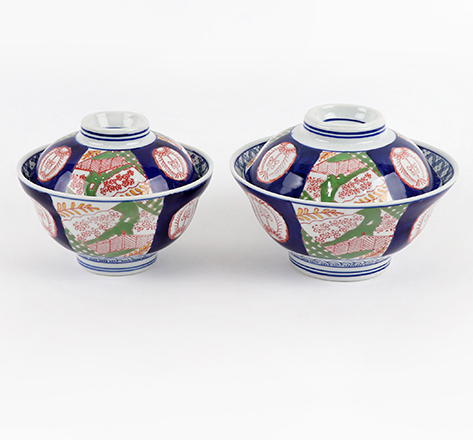 나무 일본 돈부리 그릇 뚜껑 세트 도자기 공기 덮밥 우동 텐동 규동 - 상품 이미지