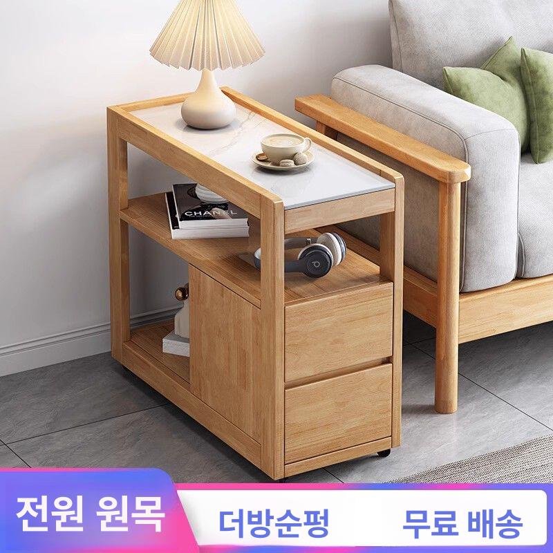 이동식 사이드테이블 쇼파 선반 우드 옆 소품 트레이 수납장 캐비닛 내추럴 30Lx70Wx62Hcm - 상세 이미지 2