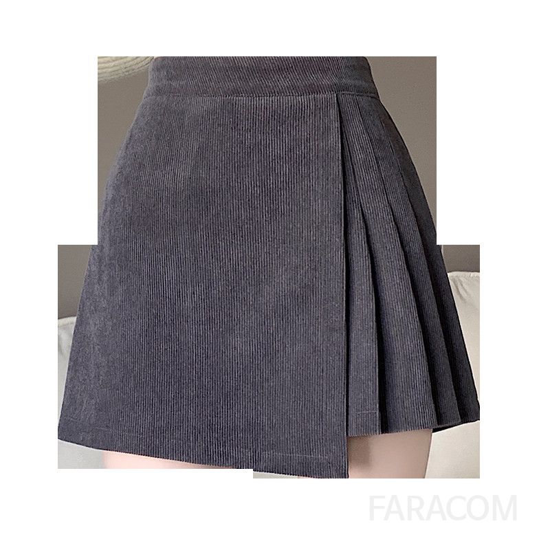 겨울 코듀로이 플리츠 미니 스커트 팬츠 여성용 따뜻한 기모 소재로 제작된 A라인 스타일 슬림한 핏으로 감각적인 겨울패션 연출 - 상세 이미지 5