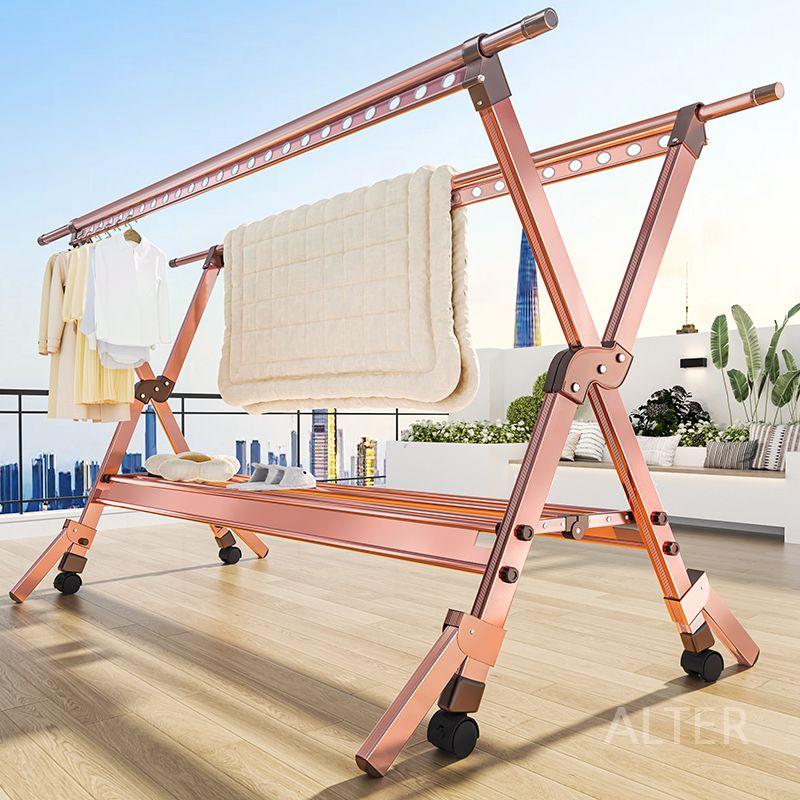 튼튼한 빨래 건조대 행거 주택 전원 야외 테라스 옥상 로즈골드-135-235cm - 상세 이미지 5