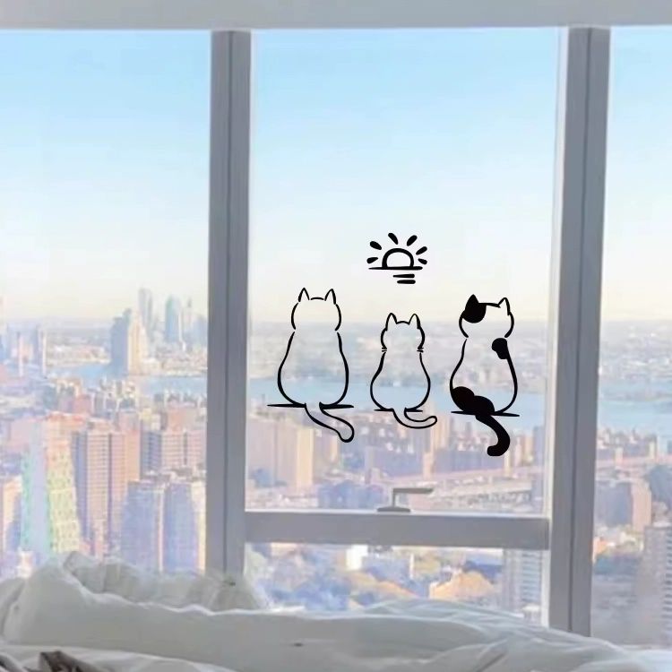 까페 고양이 데코 스티커 유리문 창문 시트지 인테리어 세 마리 고양이 블랙 작은 - 상세 이미지 3