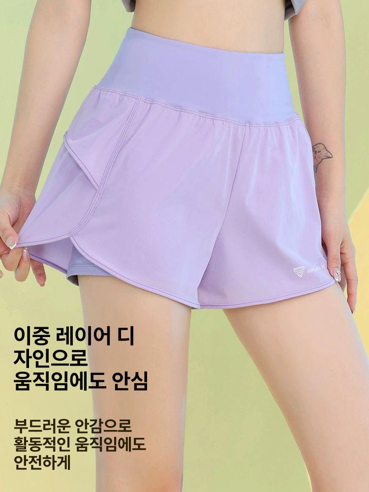 여성 러닝 쇼츠 팬츠 반팔 테니스 투인원 헬스복 드라이핏 숏팬츠 브리프 요가 라인드 연보라 두피스 회갈보라반바지 S - 상세 이미지 2