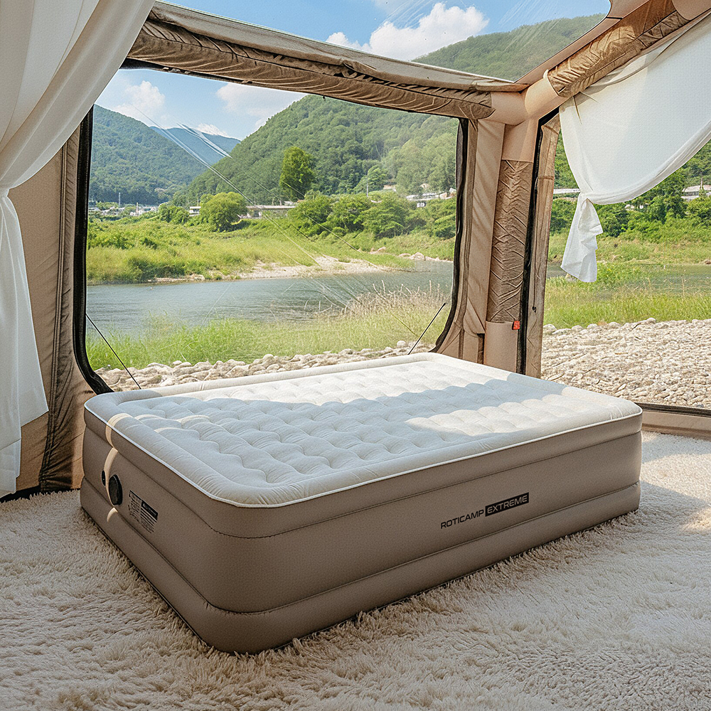 로티캠프 에어 매트 자충 캠핑 침대 매트리스 텐트 휴대용 46cm 퀸, 탄