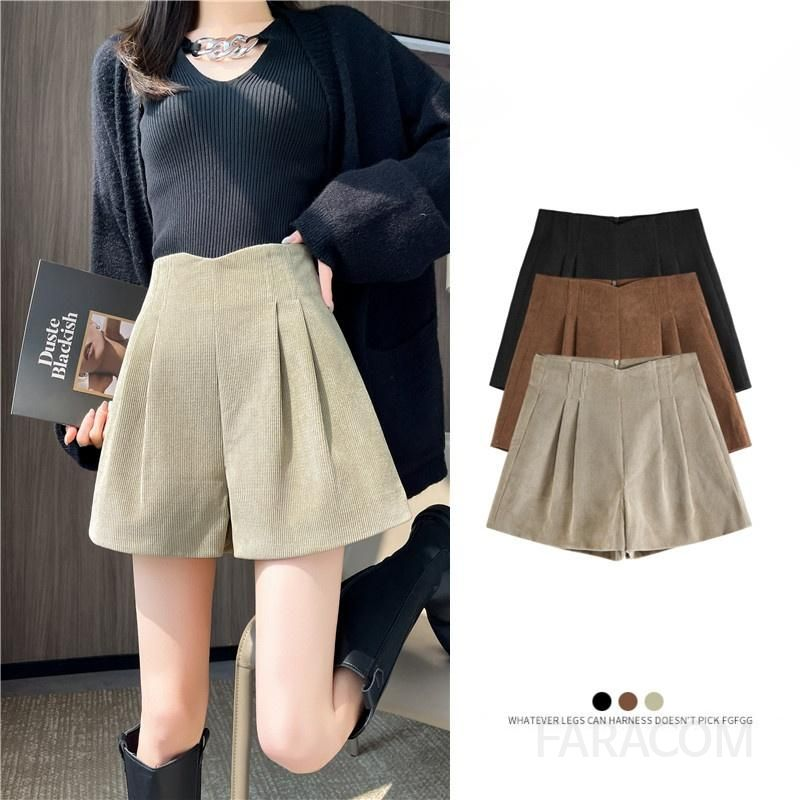 가을 겨울 여성 코듀로이 와이드 반바지 레트로 스타일 부드러운 착용감 데일리 기모셋업 활용 캐주얼 바지 다재다능한 외출용 패션 아이템 - 상세 이미지 3