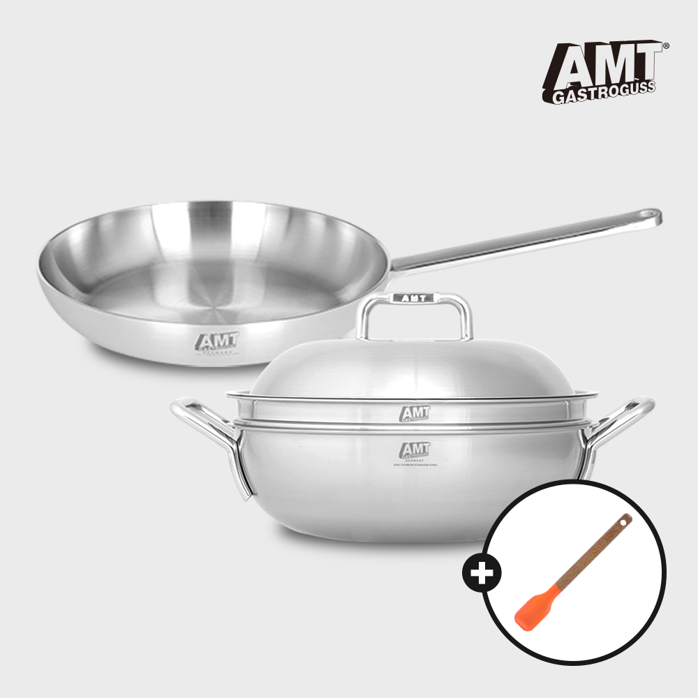 AMT 316TI 스텐 2종 세트(파티웍 28cm, 플랫팬 28cm) - 상품 이미지