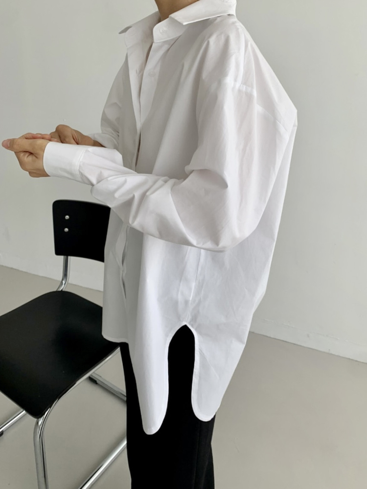 오버핏 바스락 코튼 플리츠 여성 셔츠 롱 남방 빅사이즈 하늘색 블루 화이트 이미지 8
