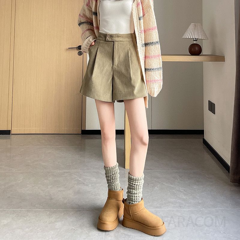 여성 코듀로이 겨울반바지 따뜻한 착용감 캐주얼 아우터로 입기 좋은 여성용 팬츠 하이웨이스트 스타일 가을 겨울 데일리룩 쁘띠 핫티 - 상세 이미지 2