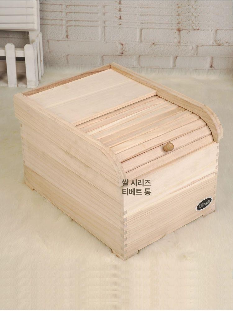 나무 쌀 보관통 원목통 디스펜서 원목뒤주 수납 곡물 용기 방충 다용도 원목색 가정용 10kg 중장비용 - 상세 이미지 4