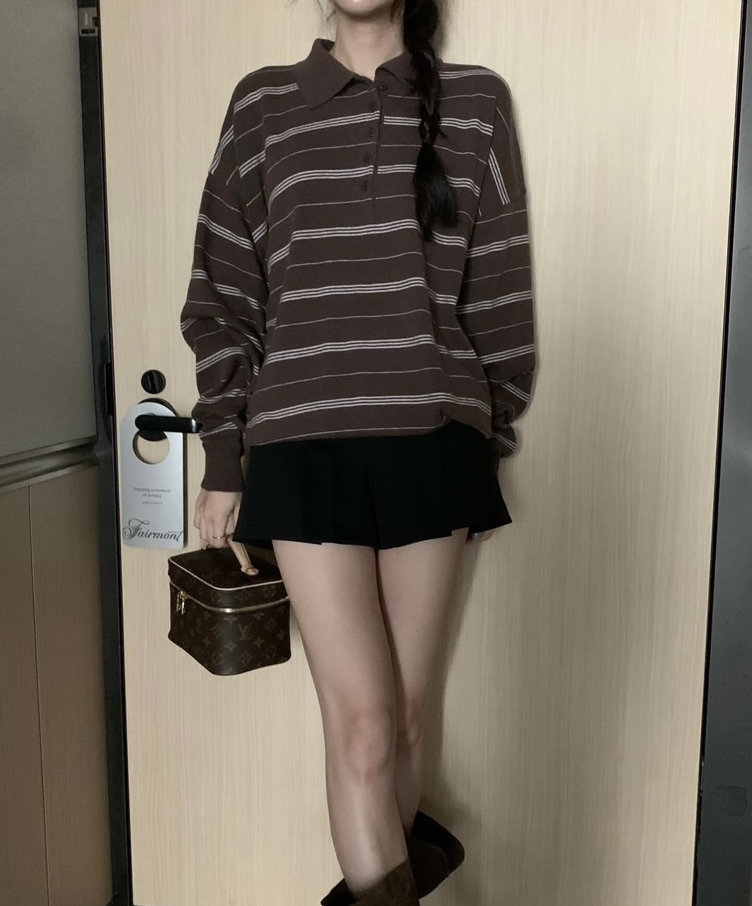 여성용 럭비 단가라 루즈핏 캐시울 카라넥 니트 - 상세 이미지 5