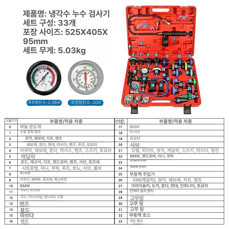 부동액 교환기 냉각수 크리닝 회수 압축 빼기 에어빼기 테스터기 충전 라디에이터 정비 차량용 34피스 내식성 나일론 컬러 뚜껑 범용 - 상세 이미지 3