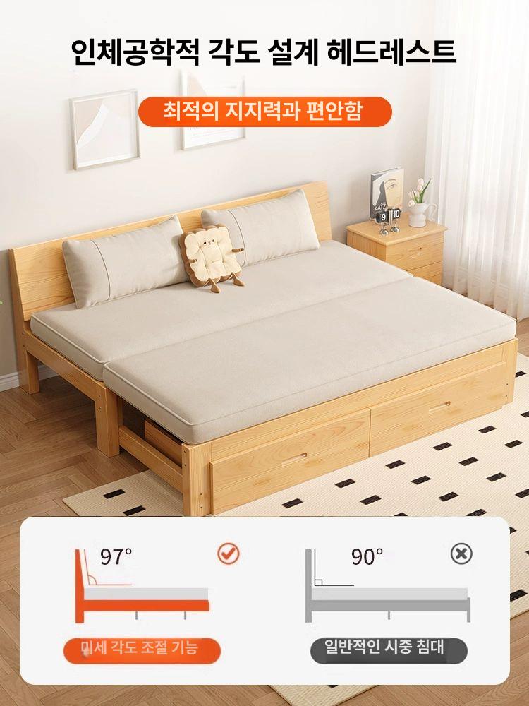 확장형 쇼파 겸 나무 평상 접이식 침대 프레임 등받이 심플모델 150x 57-107 - 상세 이미지 3