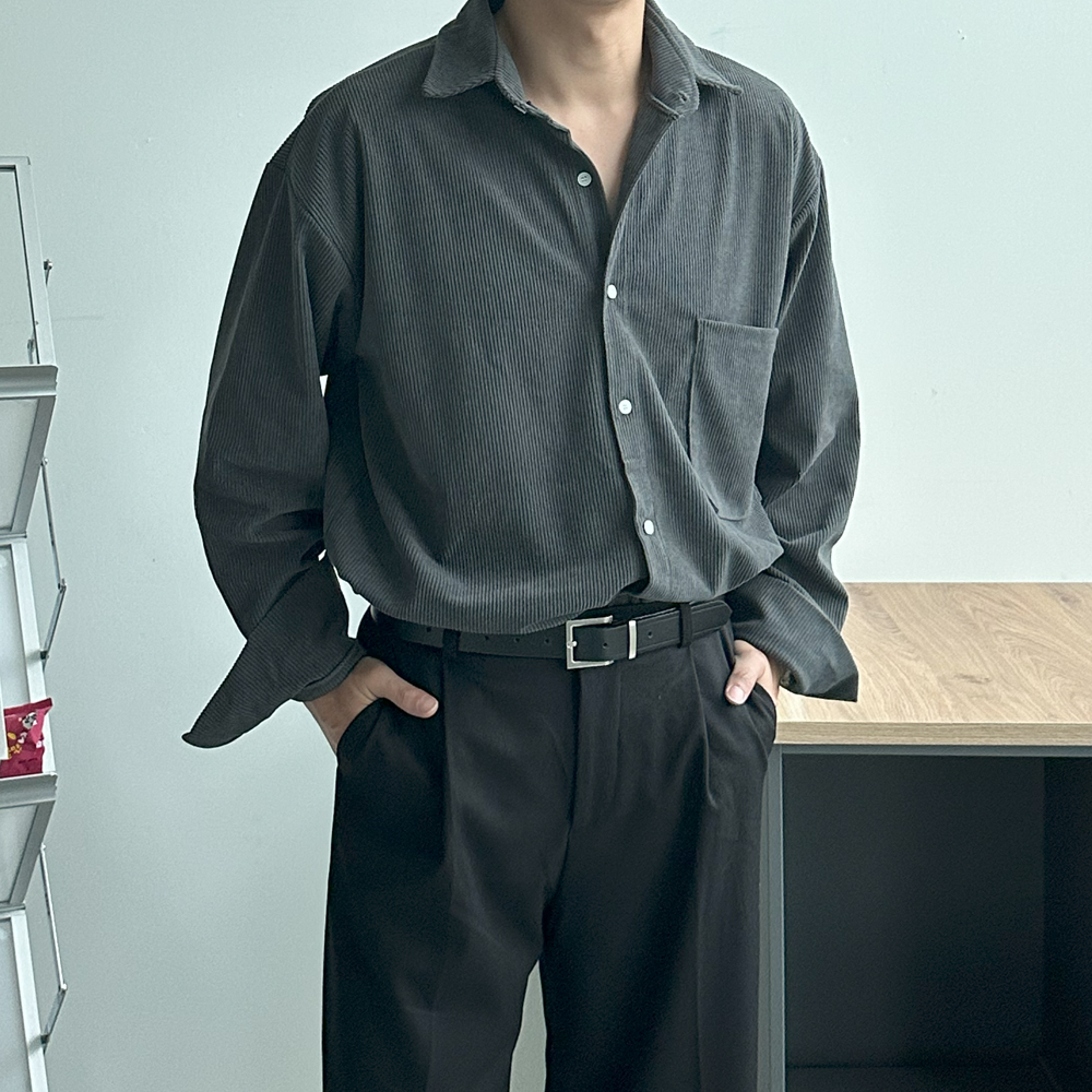 남자 셔츠 구김없는 오버핏 코듀로이 남방 남자 골덴셔츠 - 상세 이미지 4