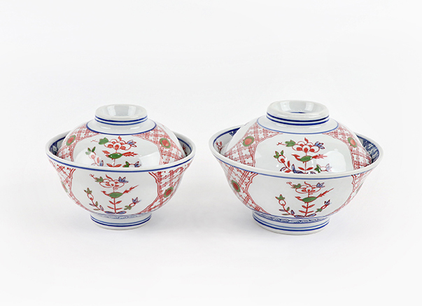 플라워 일본 돈부리 그릇 뚜껑 세트 도자기 공기 덮밥 우동 텐동 규동 - 상품 이미지