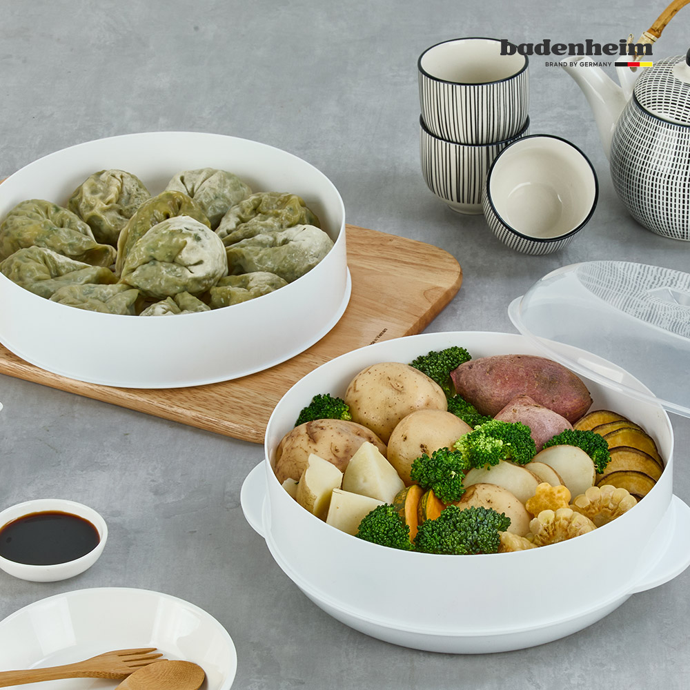 [바덴하임] 여러요리를 한번에 촉촉하게 전자레인지전용 스팀 2단 찜기