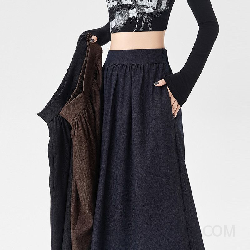 여성 겨울 A라인 데님 스커트 미디 길이 플레어 스타일 따뜻한 모직 소재로 편안한 착용감 제공하는 캐주얼 방한 치마 - 상세 이미지 2