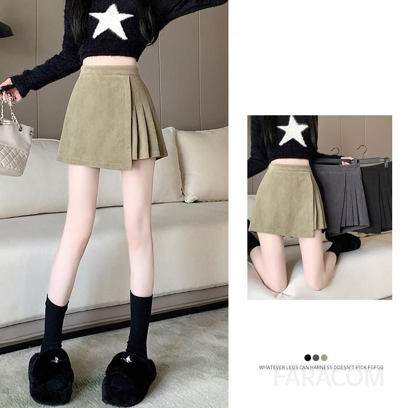 겨울 코듀로이 플리츠 미니 스커트 팬츠 여성용 따뜻한 기모 소재로 제작된 A라인 스타일 슬림한 핏으로 감각적인 겨울패션 연출 - 상세 이미지 4