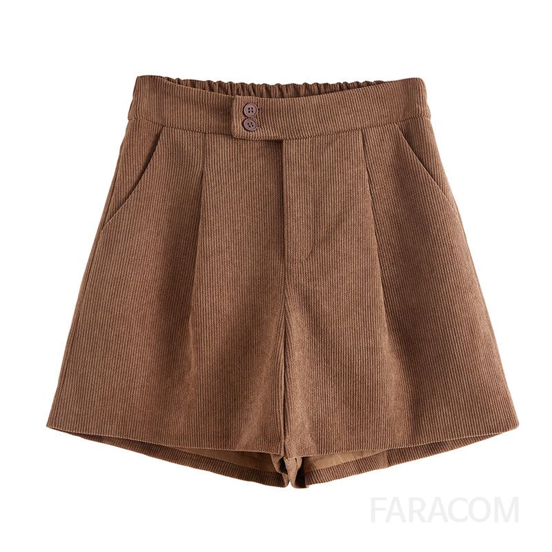 여성 코듀로이 겨울반바지 따뜻한 착용감 캐주얼 아우터로 입기 좋은 여성용 팬츠 하이웨이스트 스타일 가을 겨울 데일리룩 쁘띠 핫티 - 상세 이미지 5