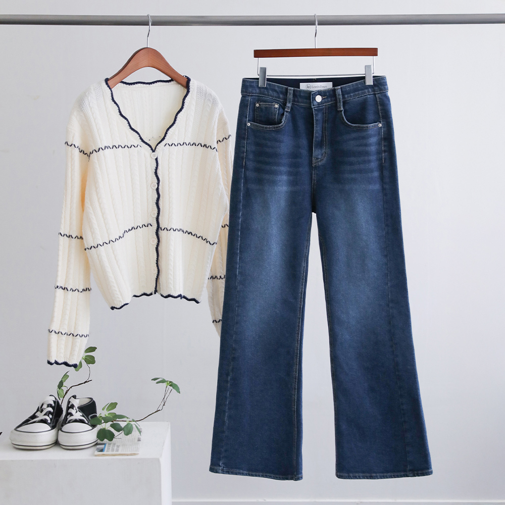 루미에 부츠컷 절개라인 워싱 데님 팬츠 - 상세 이미지 2