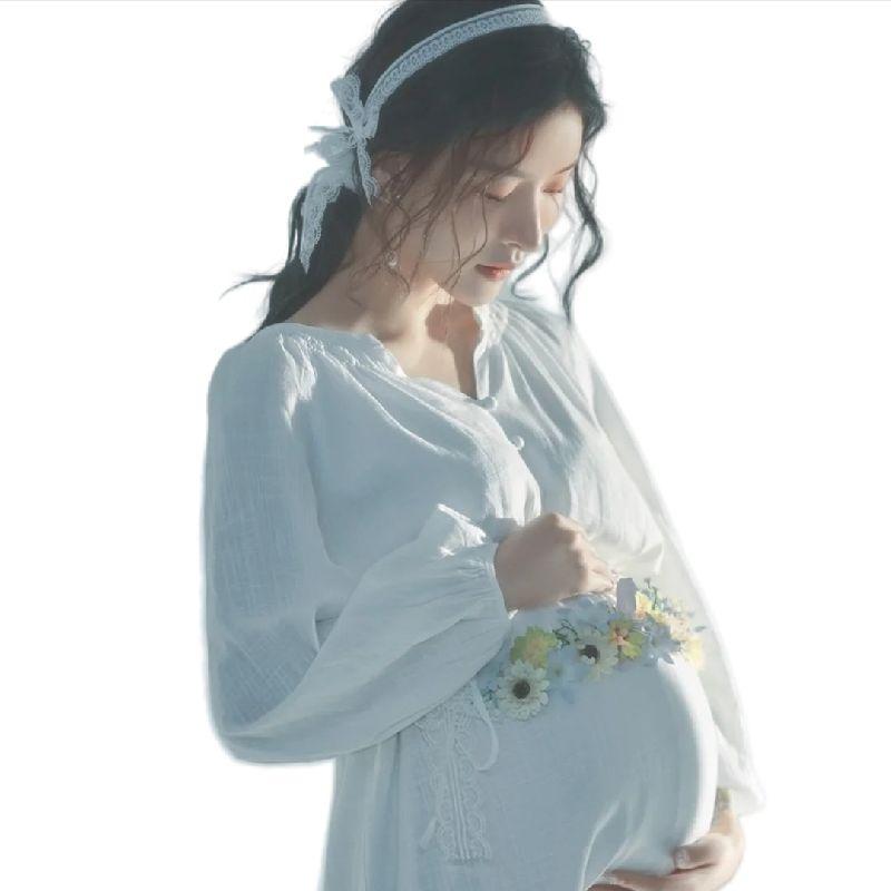 롱원피스 만삭 촬영 투피스 세트 하객룩 리본 포함 원피스 플라워 없음 프리 사이즈 - 상품 이미지