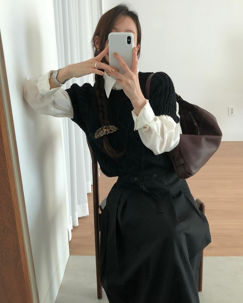스탄 여성 레이어드 이너 크롭 퍼프 케이블 꽈배기 반팔 니트 - 상세 이미지 2