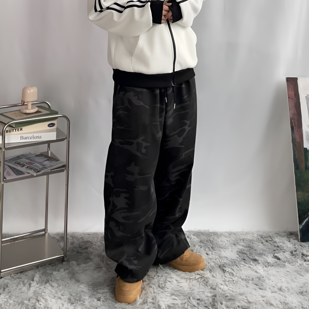 카모바지 블랙 카모 팬츠 와이드 조거팬츠 밀리터리바지 스트릿 - 상세 이미지 4