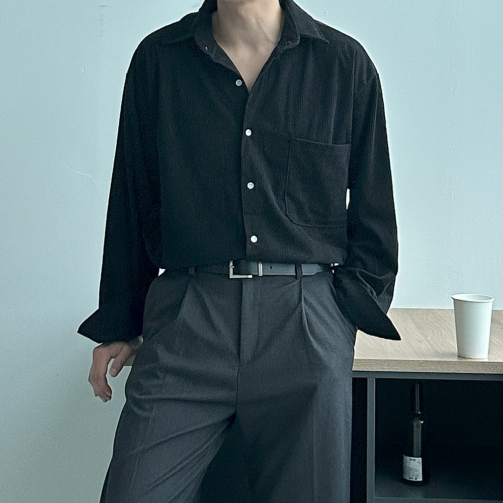 남자 셔츠 구김없는 오버핏 코듀로이 남방 남자 골덴셔츠 - 메인 이미지
