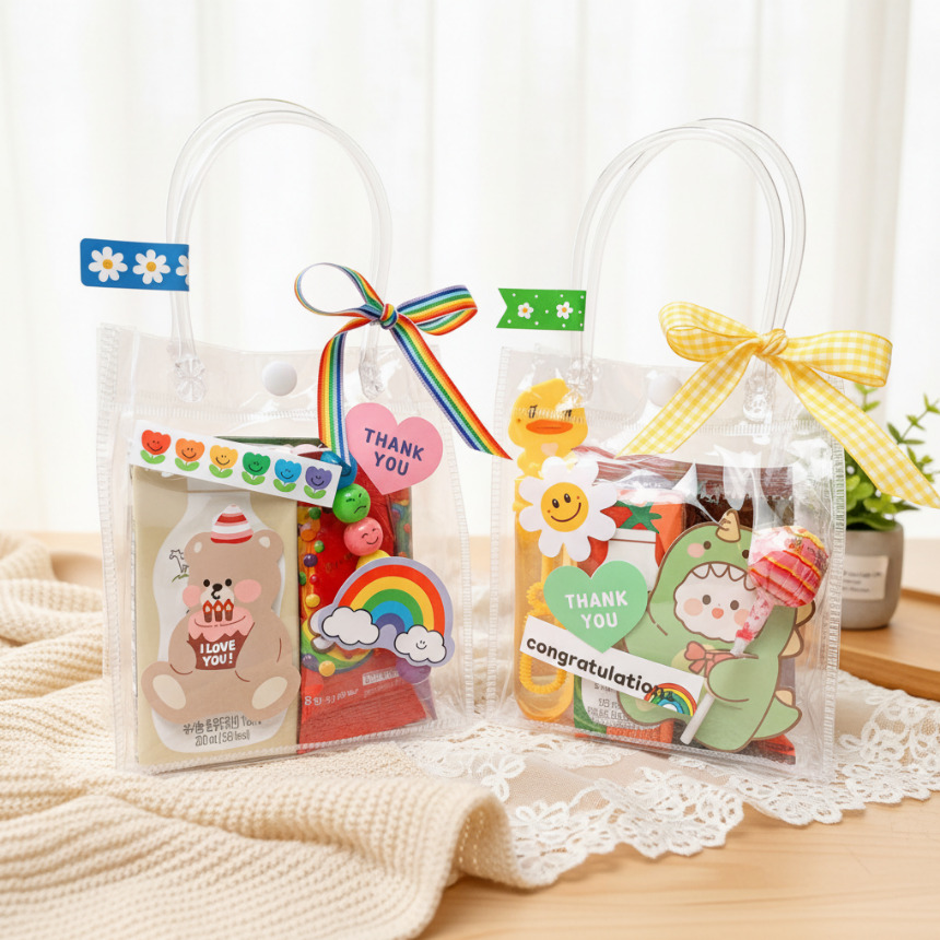 PVC쇼핑백 답례품 구디백 젤리 비닐 손잡이 가방 와인 선물 포장 투명 쇼핑백 S 제품 이미지
