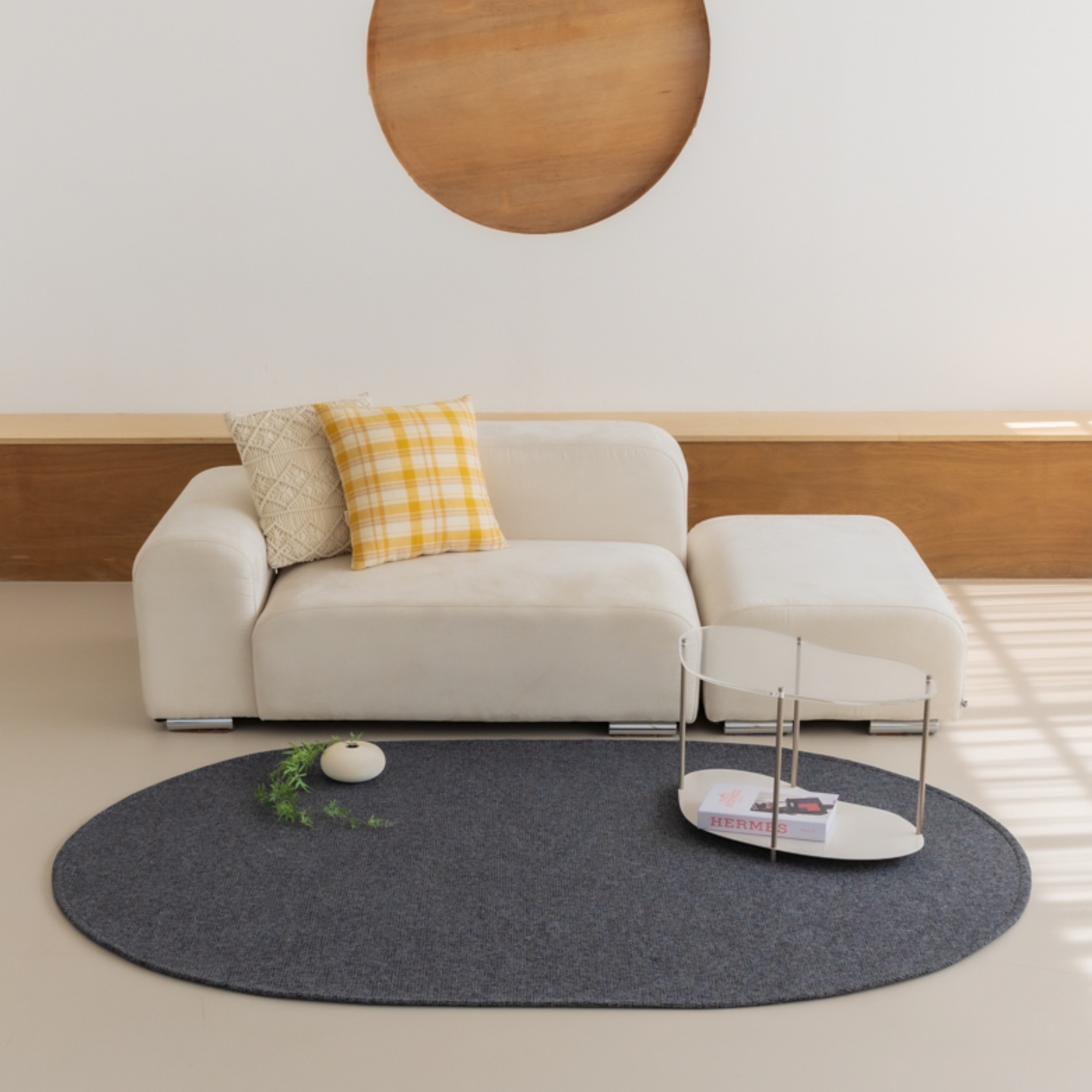 네추럴 방수러그 사이잘룩 대형 거실 식탁 카페트 차콜그레이, 타원형 200x300