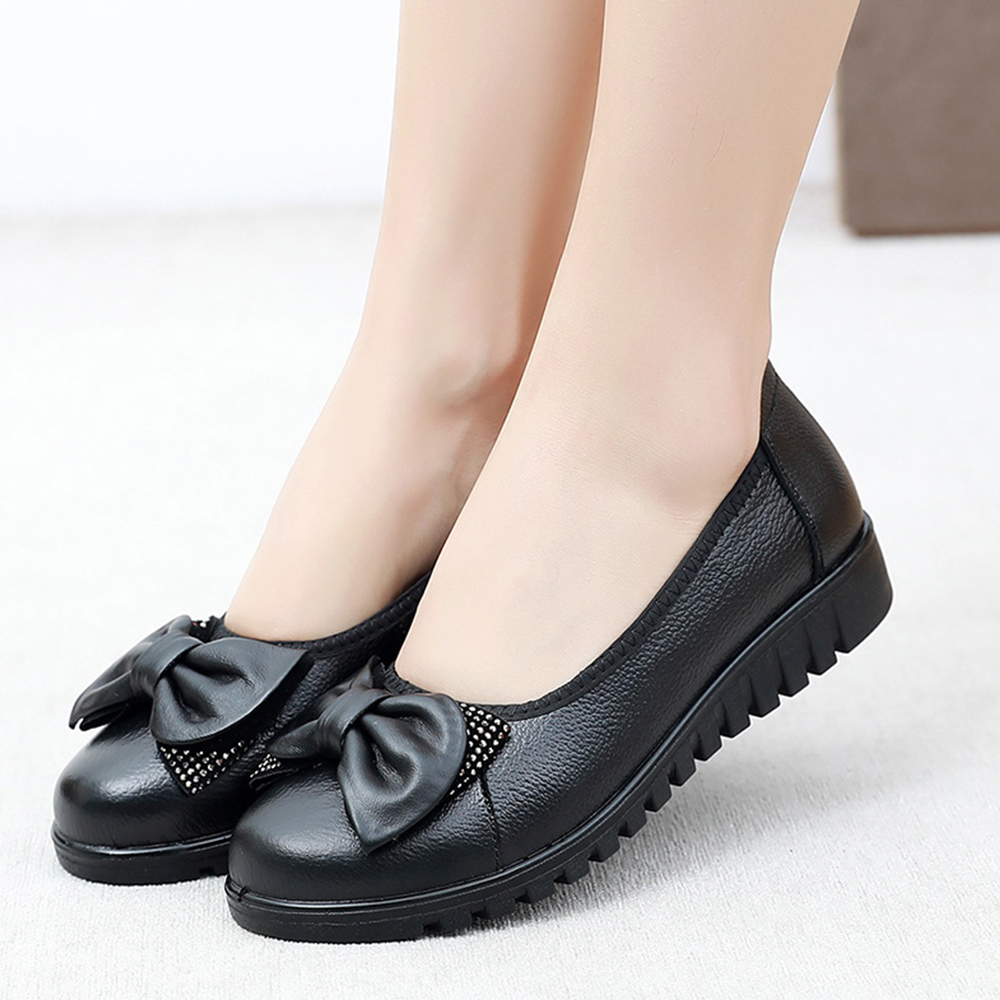 피카소 폭신 편안한 여성용 빅사이즈 소가죽 리본 큐빅 컴포트 구두 3cm - 상세 이미지 3