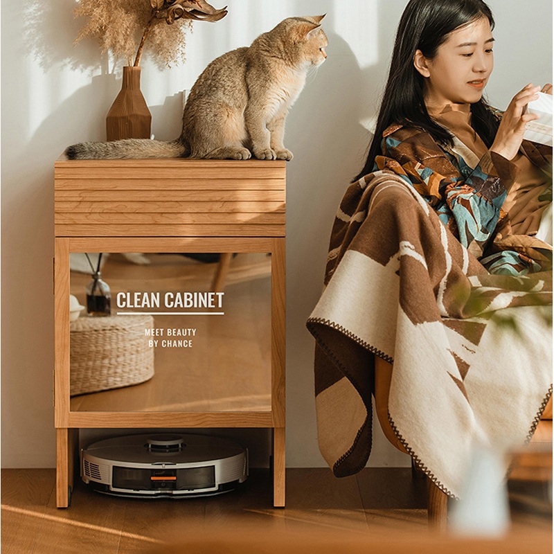 로봇청소기장 로봇청소기 원목 보관함 수납장 선반 거실 틈새장 협탁 다용도 집 - 상세 이미지 3