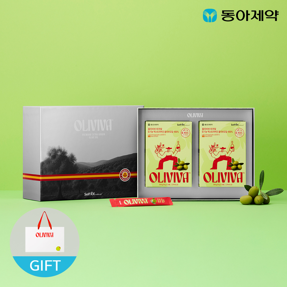 동아제약 올리비바 피쿠알 유기농 올리브오일 2개월분 선물세트 + 쇼핑백 - 메인 이미지