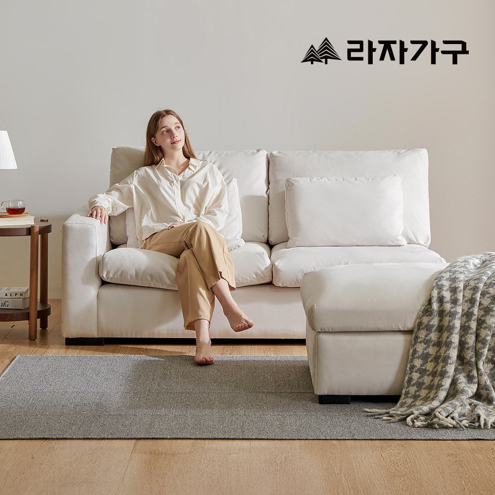 라자가구 블로썸 구스 아쿠아텍스 워셔블 푹신한 이지클린 예쁜 모듈 패브릭 소파 3인용 한쪽팔걸이형