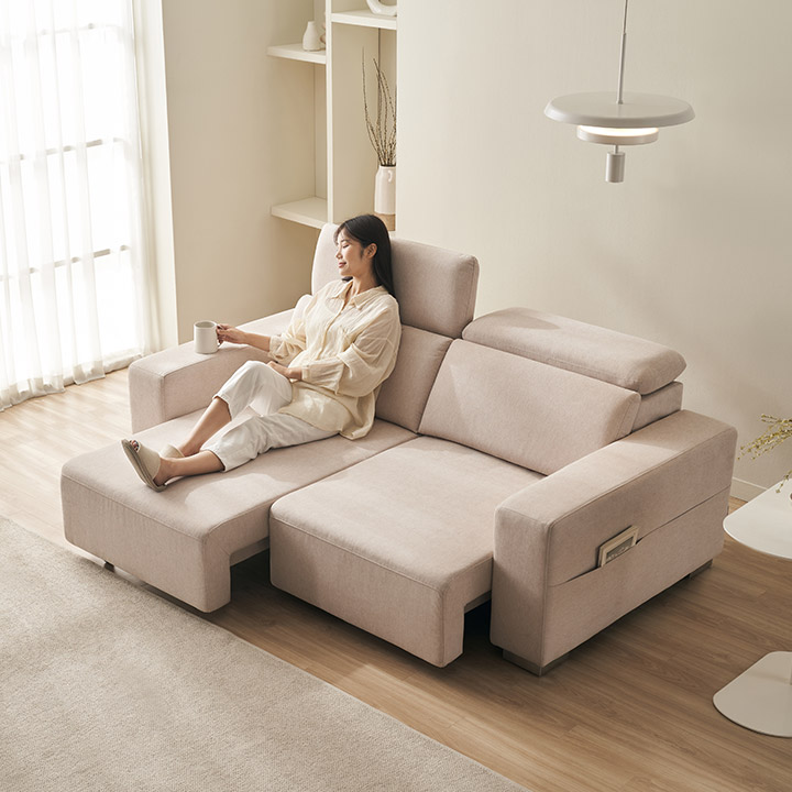 [도착보장] 디포즈 모션 슬라이드 확장형 리클라이너 소파 스툴미포함, 오트밀, 3인용