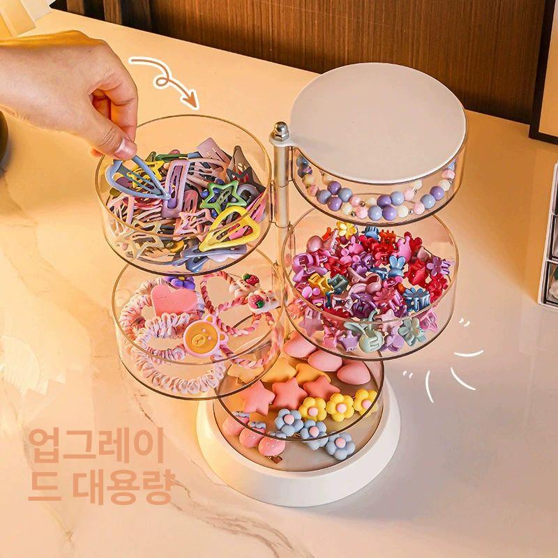 머리끈 보관함 원형 다용도 뱃지 다기능 정리함 보물함 악세사리 틴박스 액세서리 수납통 업그레이드 베어 스타일 5단 회전식 - 상세 이미지 4