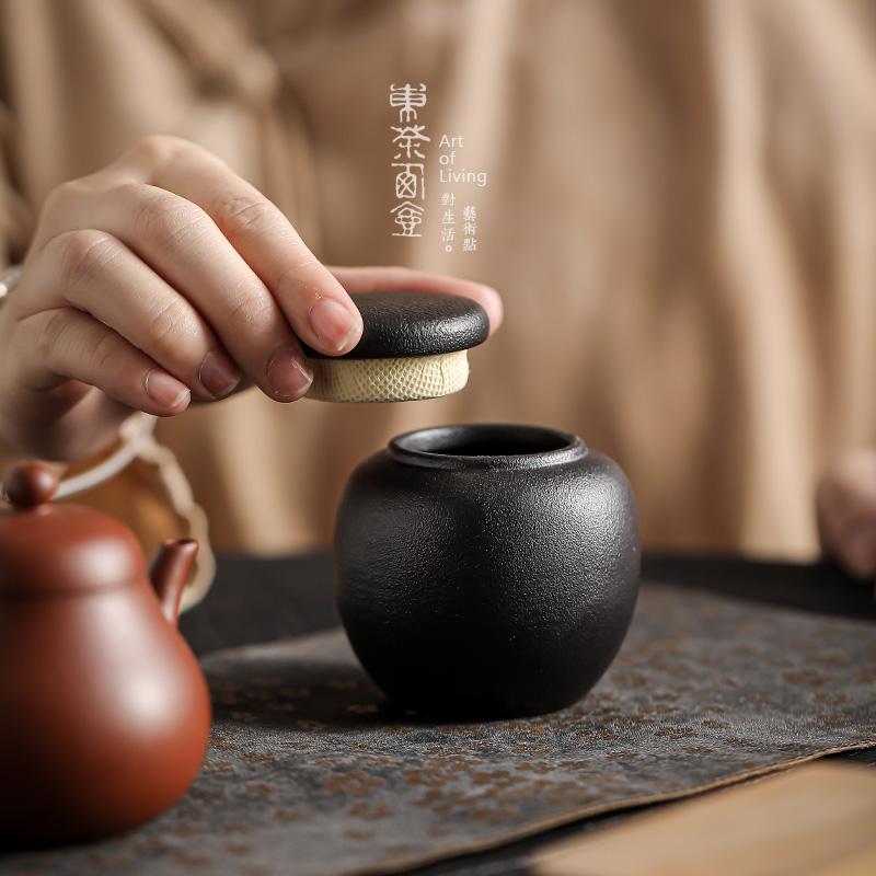 미니 세라믹 차통 보이차 밀폐 자사 밀폐통 찻잎통 차엽관 찻잎 다도 여행용 찻잎보관 스트로우그레이 - 상세 이미지 5