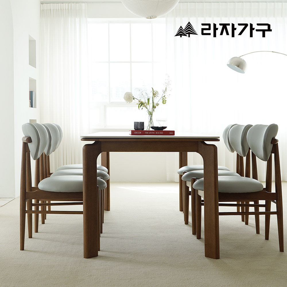 라자가구 폴 SE0 포세린 세라믹 원목 테이블 2인 4인 6인 식탁세트 식탁+의자6, 1800mm, 올화이트세라믹+내추럴프레임 - 상품 이미지